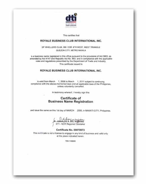 ROYALE BUSINESS CLUB FRANCHISE 